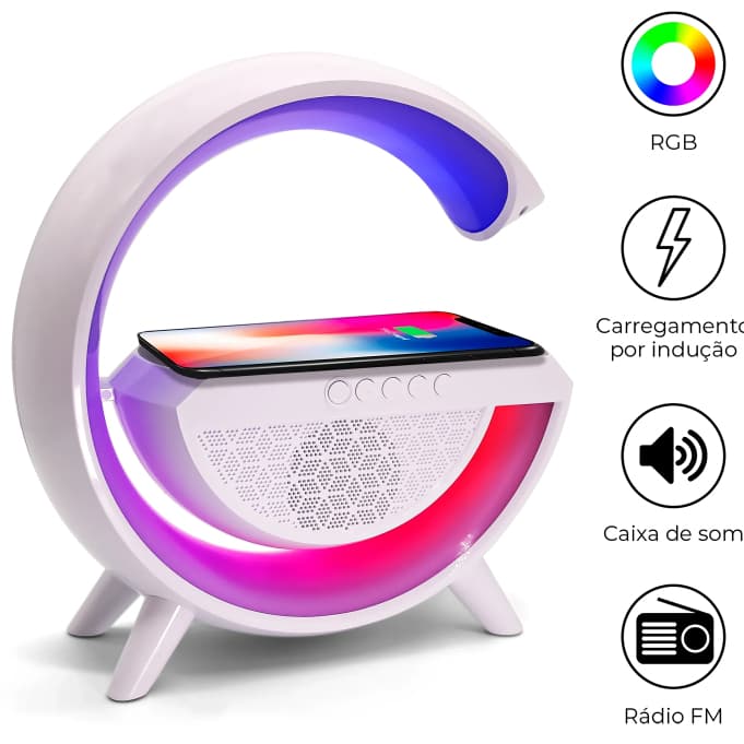 Caixa de Som G-speaker Carregador Por Indução Sem Fio Com Bluetooth Luminária Para Iphone Android