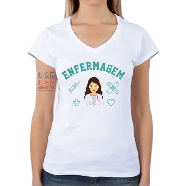Camiseta Baby Look Branca Universitária Curso de Enfermagem