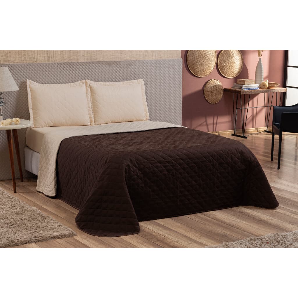 Colcha Cobre Leito Dupla Face Queen Com Fronhas Mateladas 3 Peças