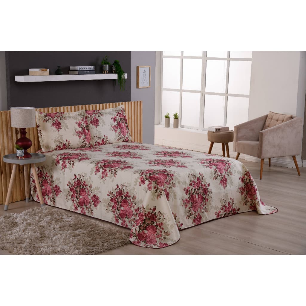Colcha Cobre Leito Estampada Com Viés 3 Peças Várias Estampas