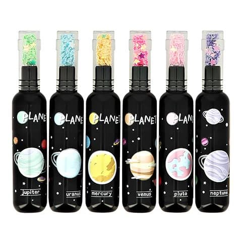 Mini Marca Texto Planetas Mini Garrafinha Mundo Kawaii - Tampa com Glitter (Estrelinhas), material escolar