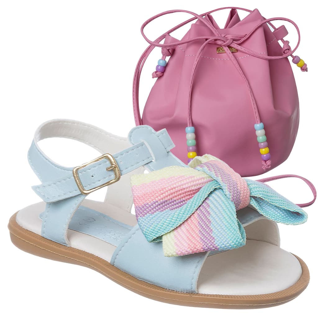 Kit Sandalia Feminina Sandalinha Infantil Com Bolsa Saco Linda Menina Confortavel Promoção