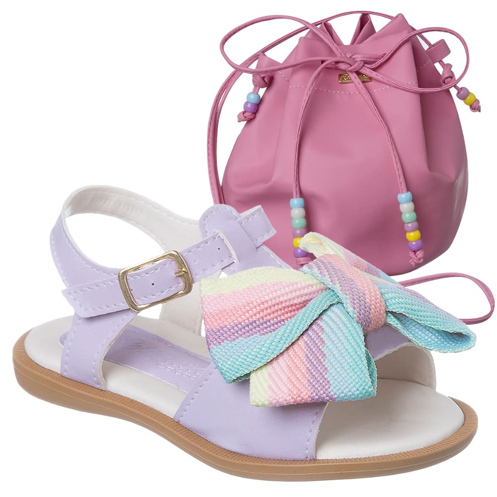 Kit Sandalia Feminina Sandalinha Infantil Com Bolsa Saco Linda Menina Festa Casual