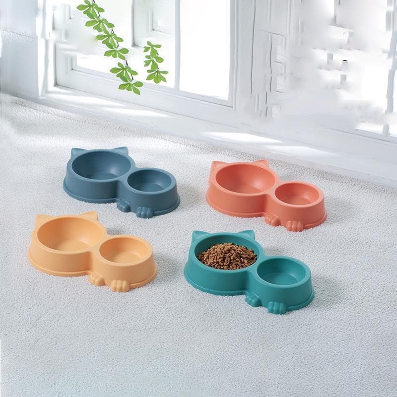 Comedouro Bebedouro Duplo Pet Plástico Formato Gatinho Com Orelha E Patinhas De Gatos Para Pets Cat Gato