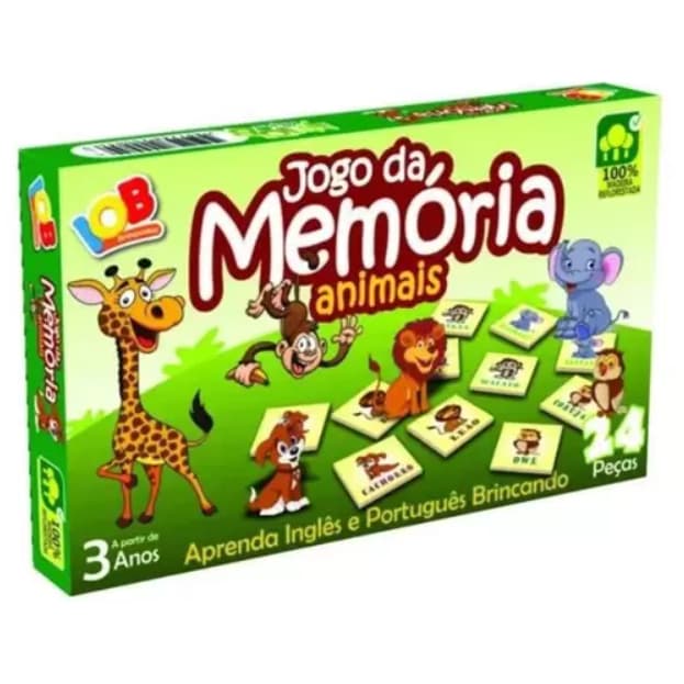 Jogo Da Memória Animais Inglês/ Português Educativo 24 Peças