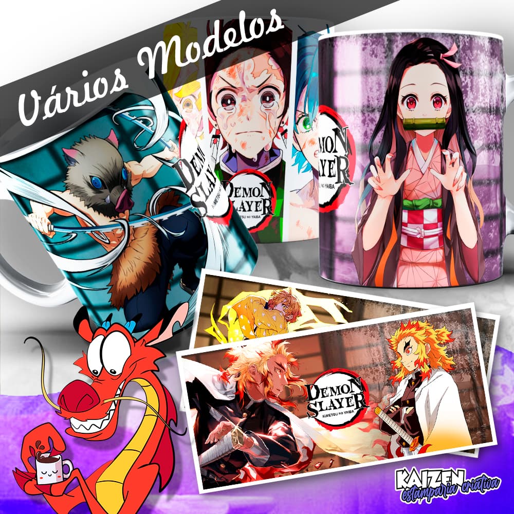 Caneca Kimetsu no Yaiba (Demon Slayer) - Vários modelos - Anime - (Nezuko, Tanjirou, Inosuke, Zenitsu, Rengoku, entre outros) - Cerâmica