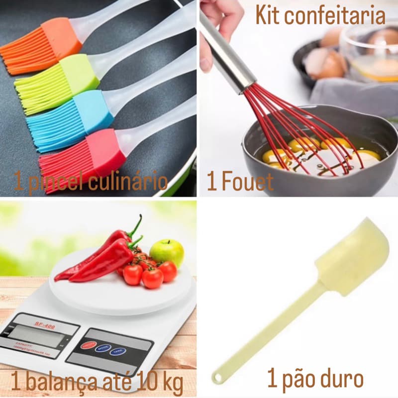 KIT BALANÇA DIGITAL DE COZINHA + 1 PINCEL CULINÁRIO + 1 FOUET G + 1 PÃO DURO OFF