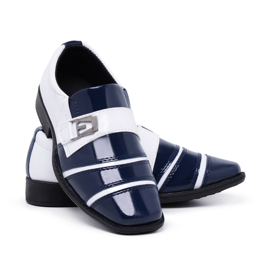 Sapato Social Infantil Masculino 443 Azul e Branco Pajem Conforto Estilo Italiano Bico Quadrado