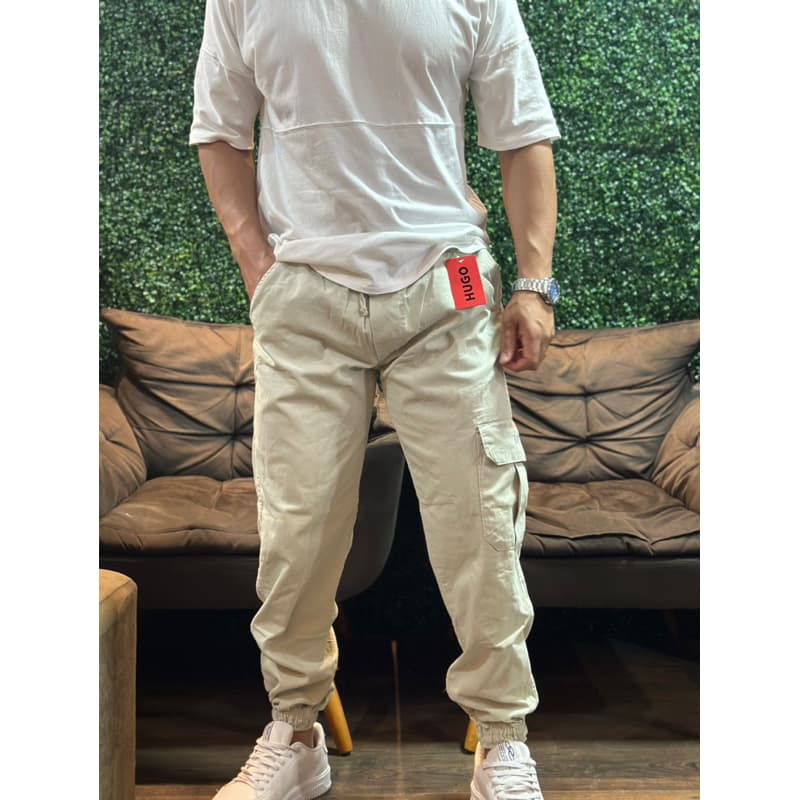 calça Jogger 3 cores larga com bolso sarja e com elástico M ao GG