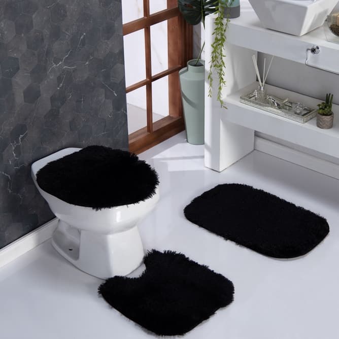 Tapetes Para Banheiro e Vaso Sanitário Conjunto 3 Peças Felpudo Várias Cores