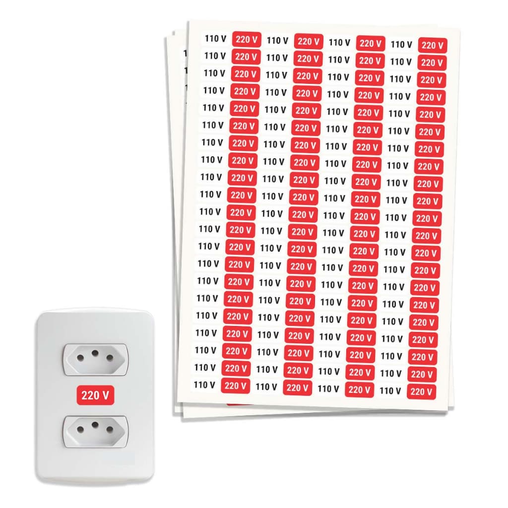 Etiquetas Para Tomadas 110v E 220v Vinil Adesivo 80 Unidades