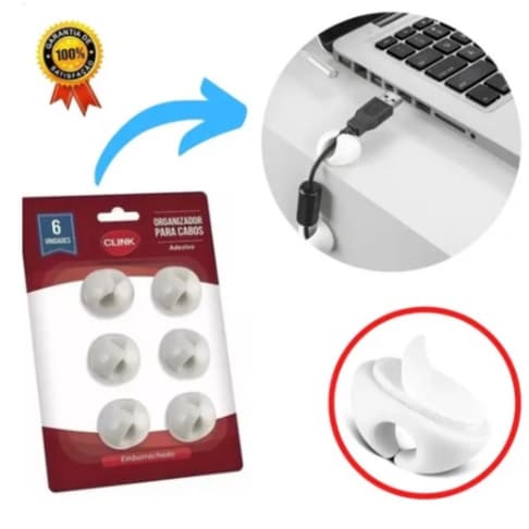 kit 6 Pecas Com Adesivo Organizador De Fios E Cabos Multiuso Clink