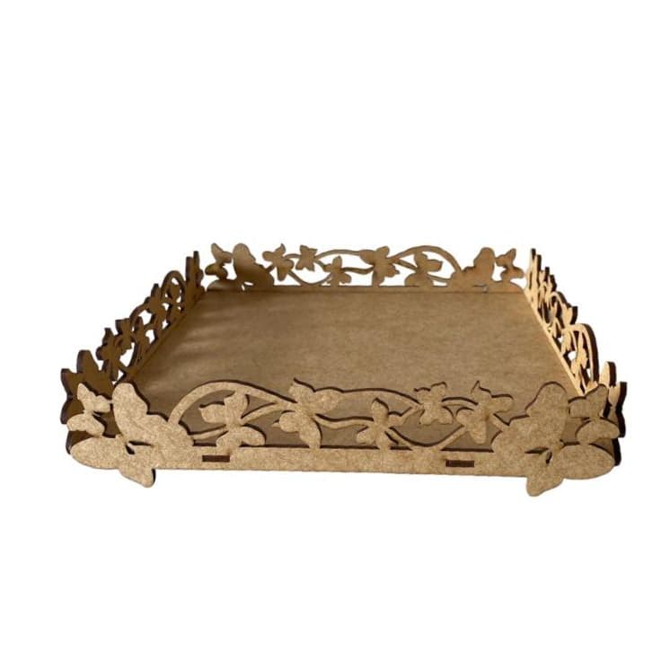 2 Bandejas Borboletas 20x20 MDF Crú