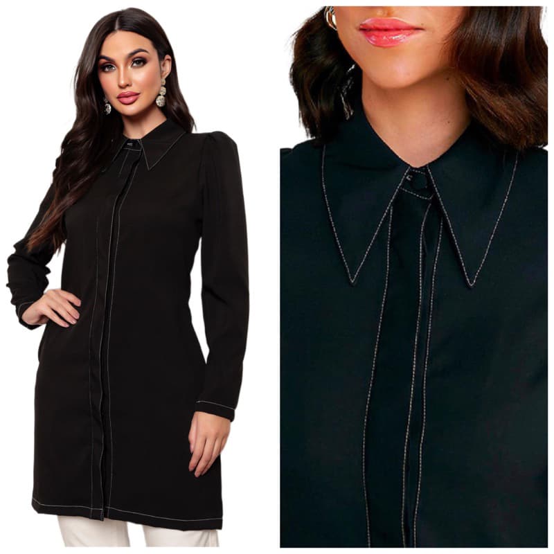 Jaleco Feminino Two Way Gabardine Elastano Manga Bufante PRETO Dream Gardenia Jalecos