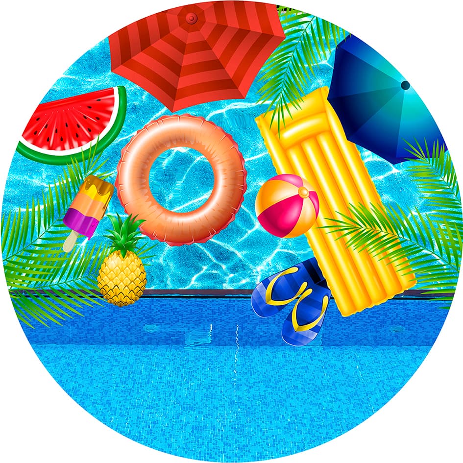 Capa para painel de Festa Redondo 1,50 mts Malha Sublimado Pool Party super colorido