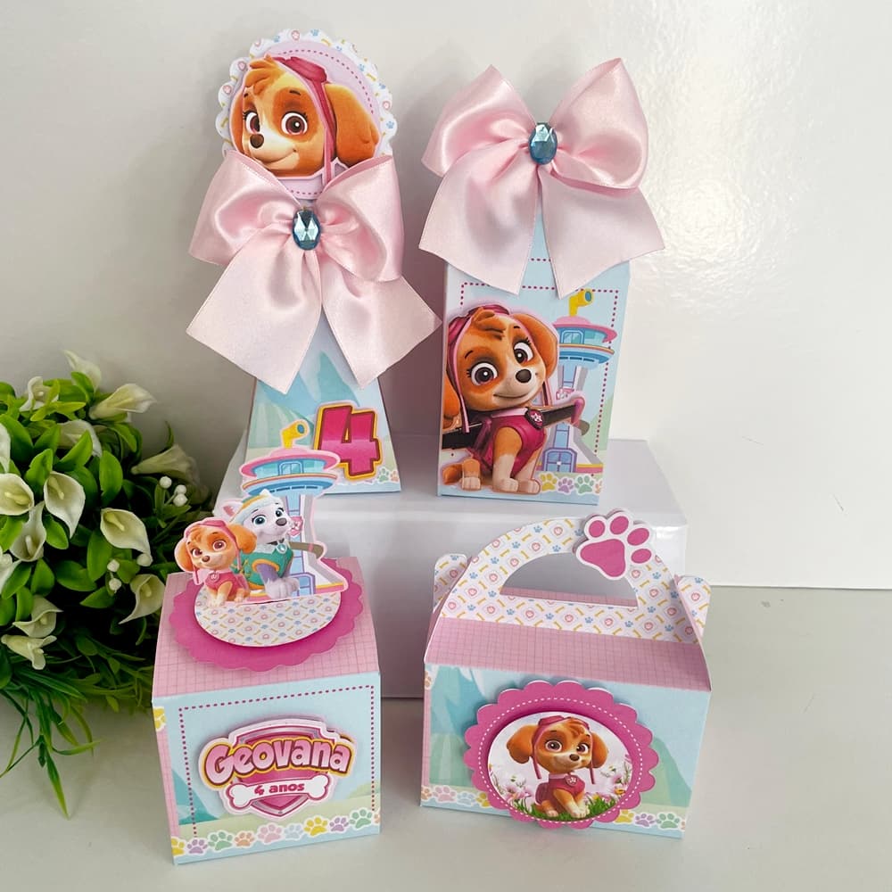 Lembrancinhas Personalizada Patrulha canina rosa/Caixa Piramide/ Milk / Festa Infantil/Skay