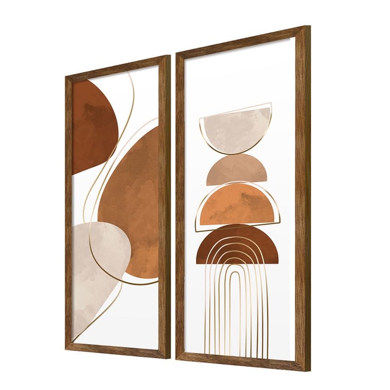 kit 2 quadros decorativos formas geometricas abstratas cores neutras tons marron