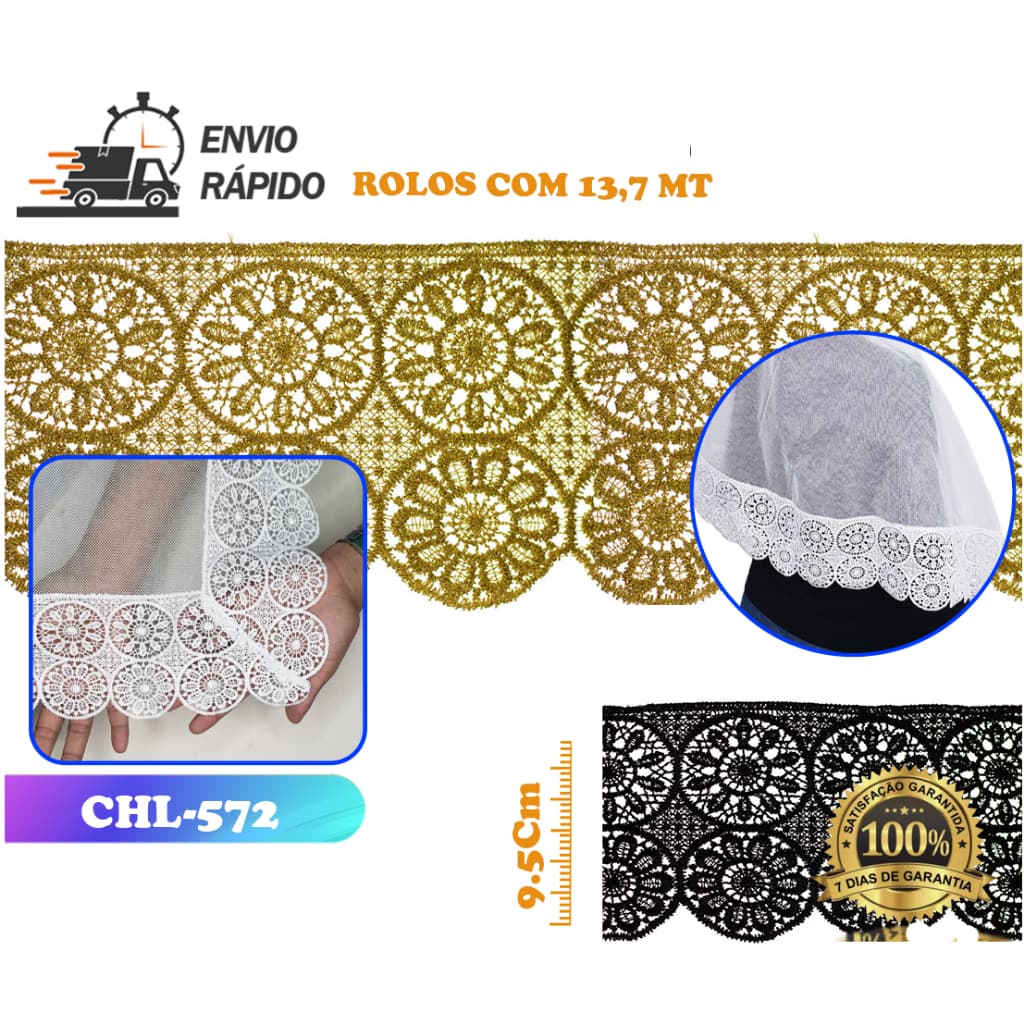 RENDA GUIPIR CHL-572 9.5 CM -  ROLO C/13.7 METROS