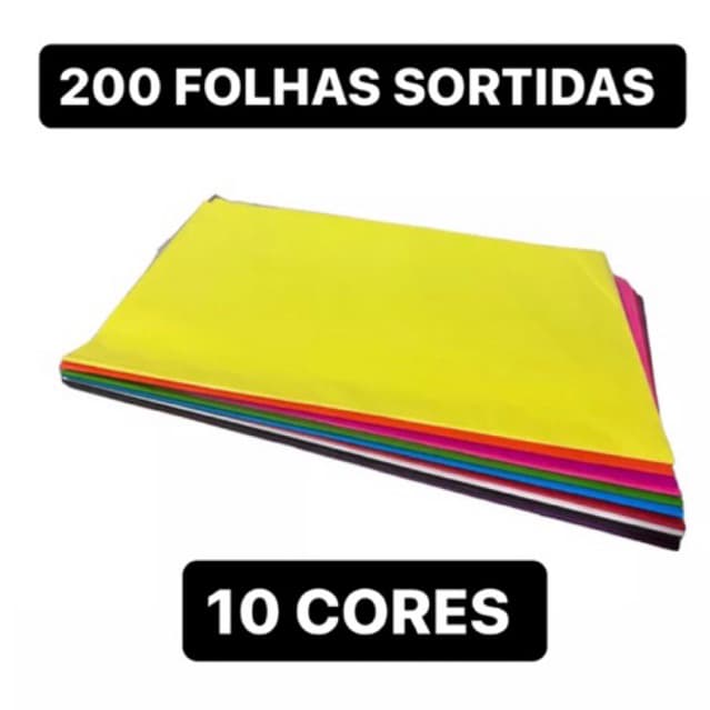 Pacote de seda 20 gramas 50 x 70 com 200 folhas  sortidas divididas em 10 cadernos com 20 folhas cada