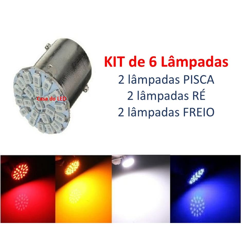 kit 1 polo 22 leds com 6 lampadas led traseira freio lanterna seta re 1 Polo 22 leds