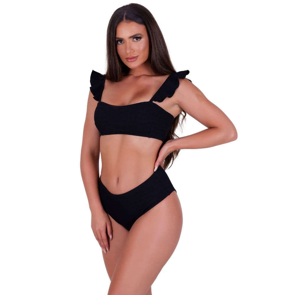 Biquini Cropped e Calcinha Alta Tendência Alça Babado Verão Daiana