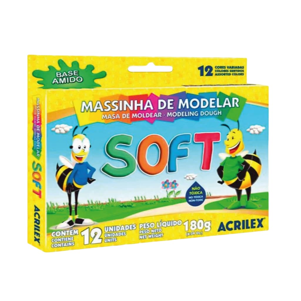 Massa Massinhas de Modelar Acrilex Soft 12 cores 180gr material escolar criança presente