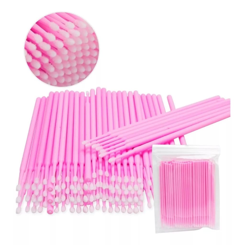 Microbrush Aplicador P Cílios E Sobrancelhas 100 Hastes Rosa