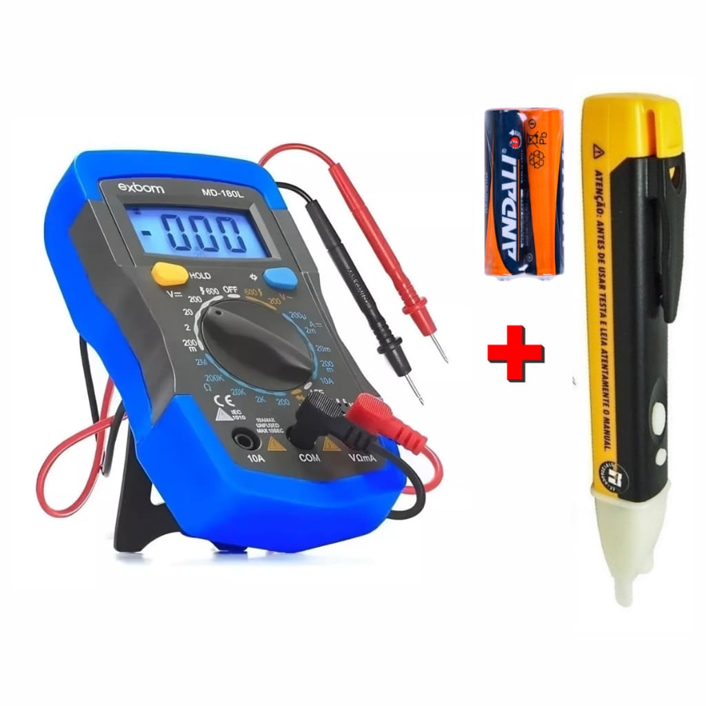 Kit Multímetro Digital Profissional + Caneta Detectora de Corrente com Bipe e Iluminação - PRONTA ENTREGA