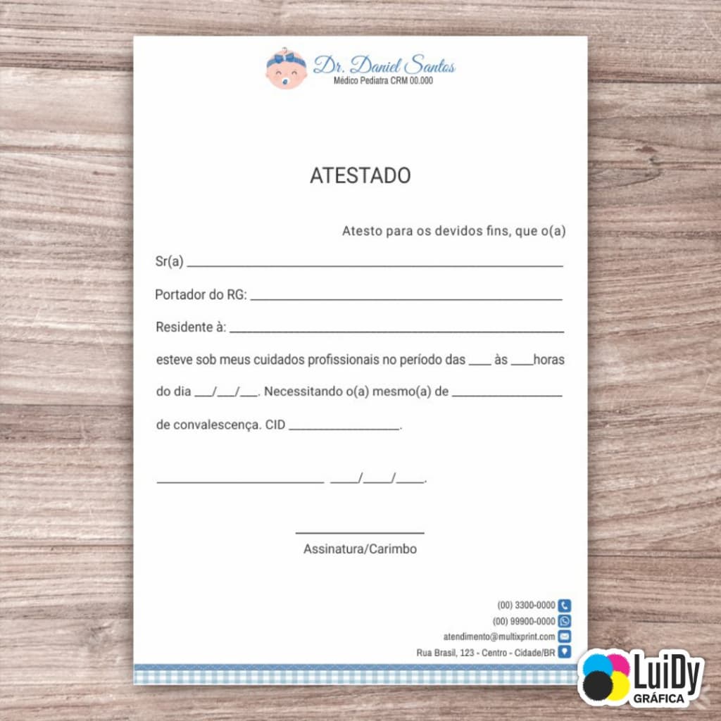 Bloco ATESTADO Personalizado e colorido - 14x20cm - 100 folhas e 50 folhas