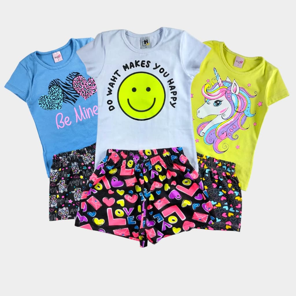 Kit 10 Peças 5 Blusas E 5 Shorts Infantil Verão Menina