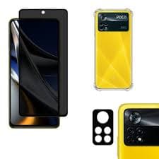 Kit 3X1 Xiaomi Poco X4 Pro 5G - Película CERÂMICA PRIVACIDADE + Capa Transparente + Pelicula Câmera