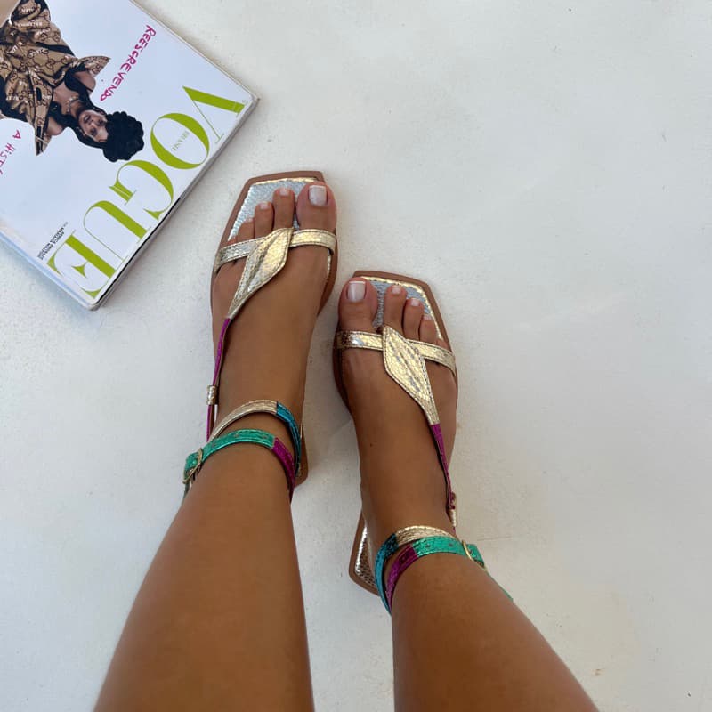 Sandália Feminina Rasteirinha Serpente Flat Luxo Linda, Versatil e Confortável