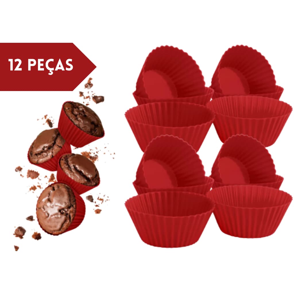 Forma Cupcake Muffin Silicone Jogo com 12 Peças