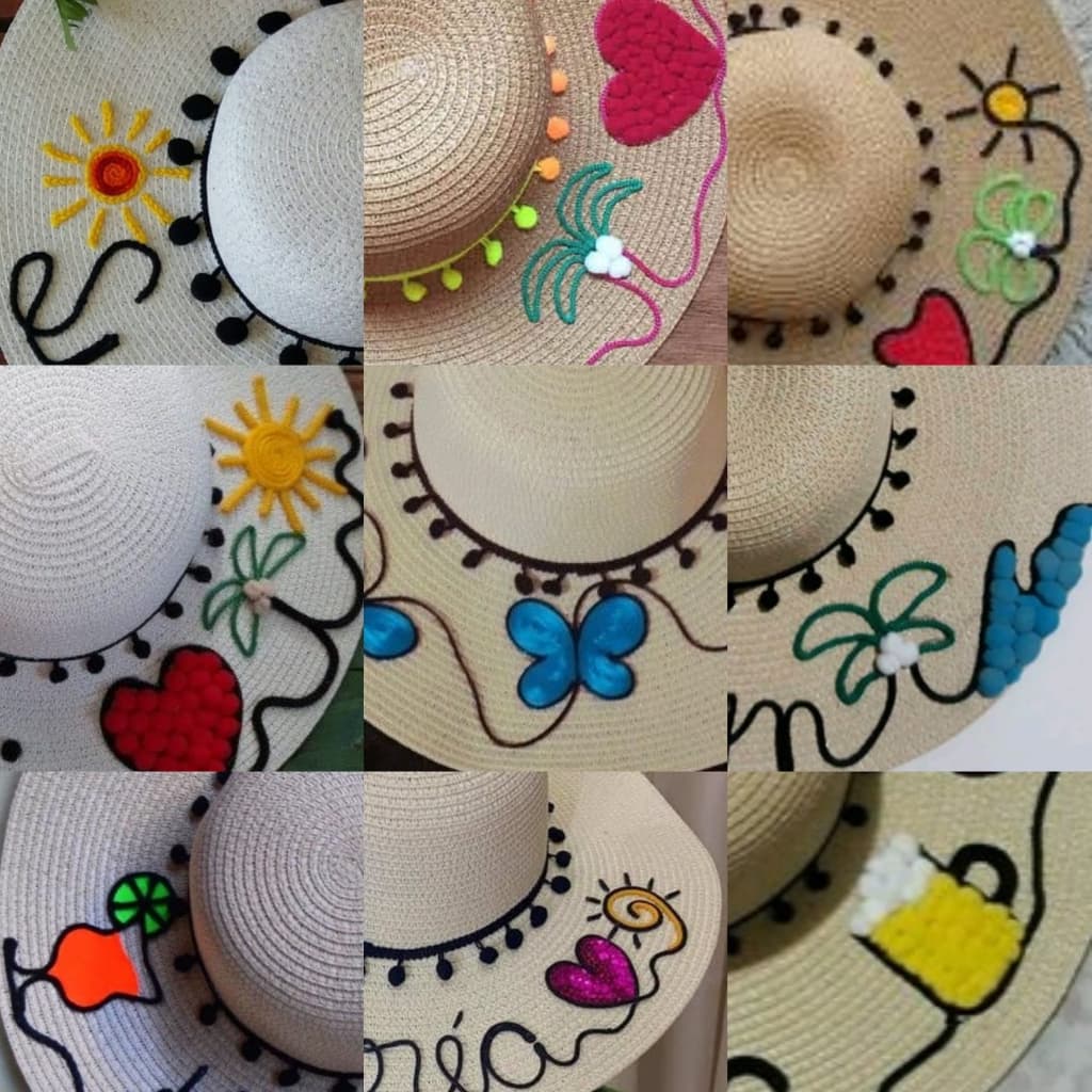 Chapéu de Praia Personalizado com Nome e 2 Desenhos