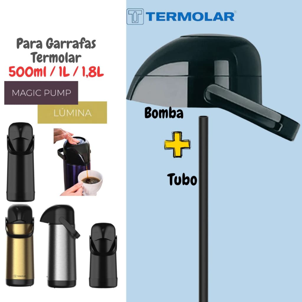Cabeçote Bomba de Pressão E Tubo Garrafa Térmica Termolar Lúmina Magic Pump R-Evolution 500ml/1/1,8L
