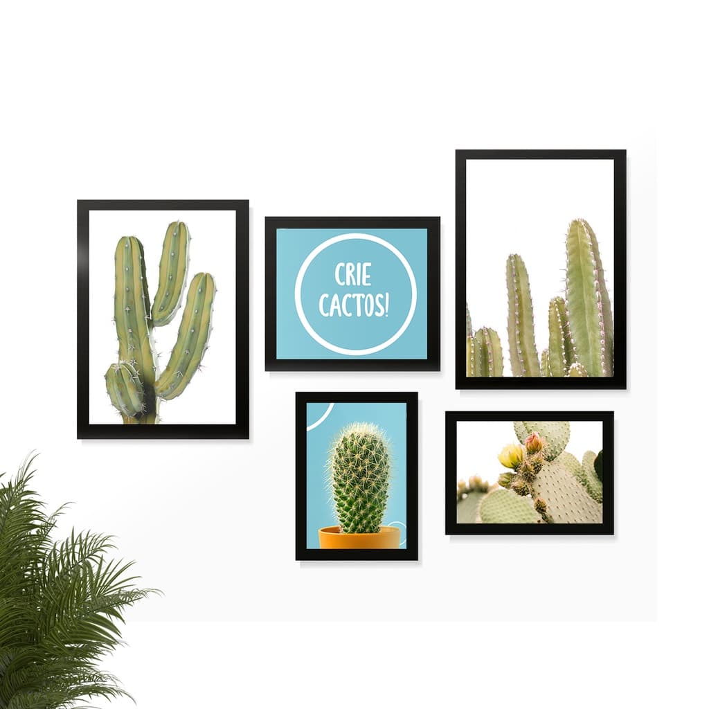 Conjunto 5 Quadros Placas Decorativas Para Sua Casa Quarto Sala Crie Cactos