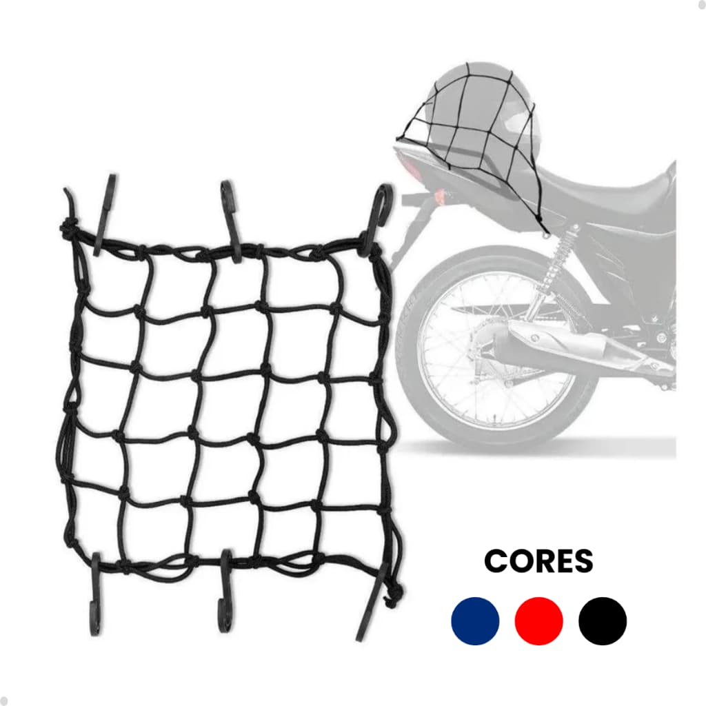 Rede Elástica Redinha Bagageiro Bauleto Moto Capacete 42cm x 42cm Cores
