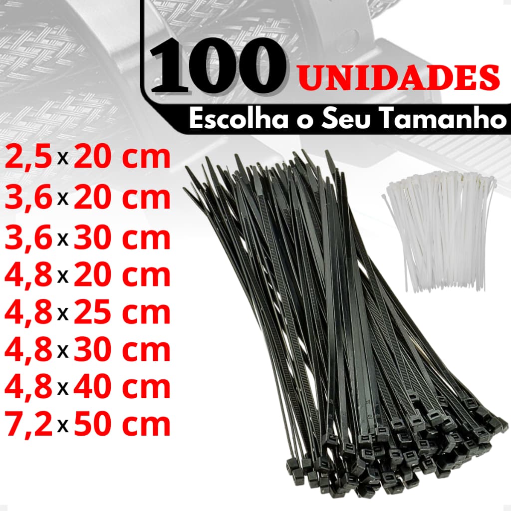 100 Unidades Fita Hellerman Vários Tamanhos Enforca Gato Cinta Plástica Abraçadeira Nylon Presilha