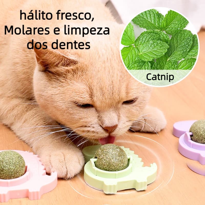 Brinquedo Bola com Catnip Cola na Parede Chão Erva de Gato Natural Melhora Hálito