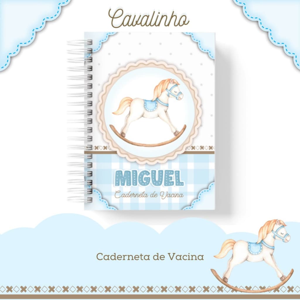 Caderneta de Vacina Cavalinho Azul Claro Personalizada C/ Nome - Capa dura