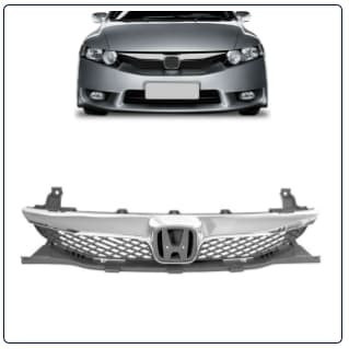 GRADE FRONTAL DO RADIADOR HONDA CIVIC 09/ PRETA COMPLETA COM FRISO CROMADO E EMBLEMA