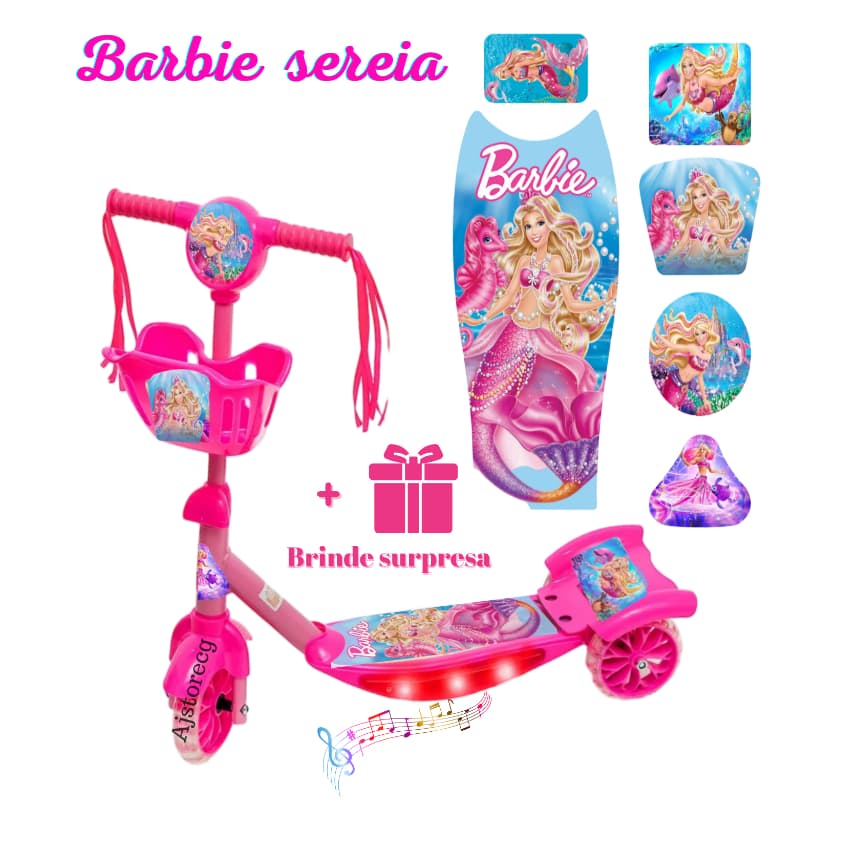 Patinete Sereia Lancamento  Ajustável 3 Rodas Com Cesta Música Luzes + Surpresa + Pronta Entrega no Brasil