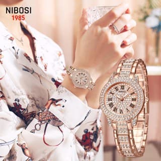 Nibosi moda feminina relógios diamante brilhante relógio senhoras marca de luxo casual pulseira de cristal relógios relogio feminino