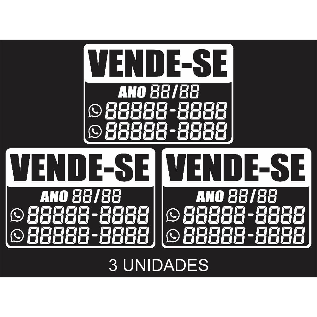 3 Adesivos Vende-se Carro Venda Veículo Vidro Automotivo Parabrisa adesivo vidro carro vende-se