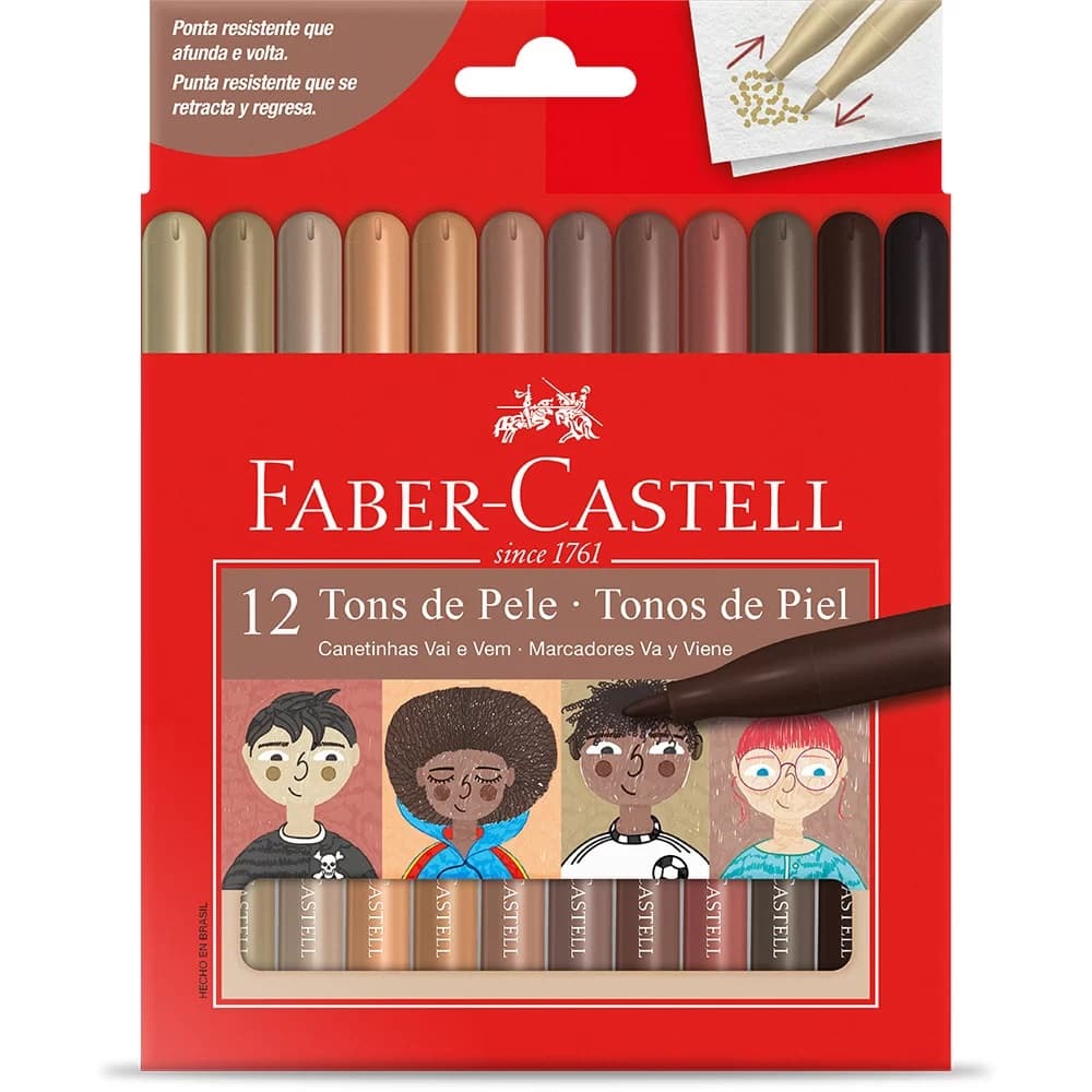 Canetinha Hidrográfica Faber Castell 12 Cores Vai e Vem Tons de Pele