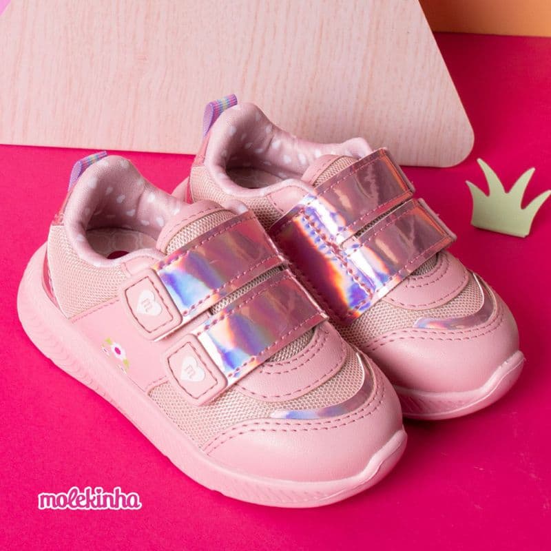Tênis Baby Molekinha Feminino Rosa Holográfico 2723.108