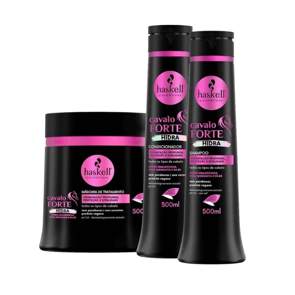 Kit Haskell Cavalo Forte Hidra Shampoo, Condicionador e Mascara 500g