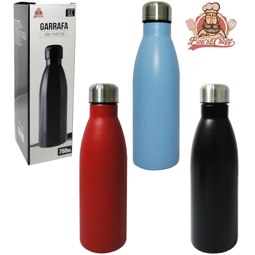 GARRAFA SQUEEZE DE METAL COM TAMPA COLORS FOSCO 750ML