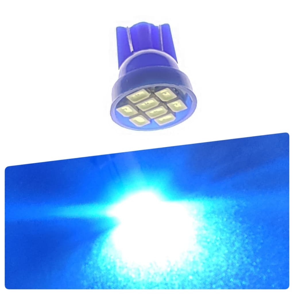 5x Lâmpada T10 8 leds  AZUL CRISTAL automotiva carro pingo super LED 12v placa teto farolete