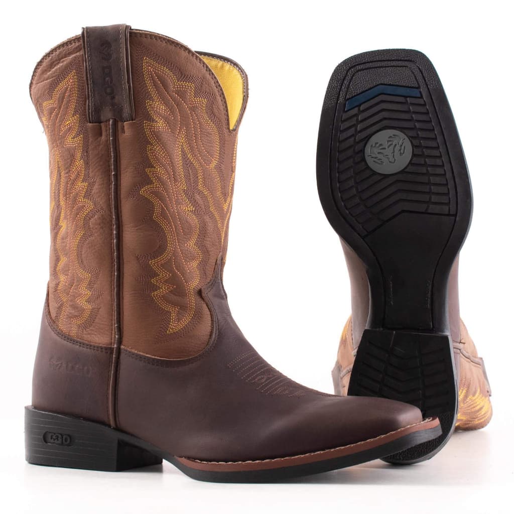Bota DGO Texana Masculina Country Bico Quadrado Marrom Costura Reforçada